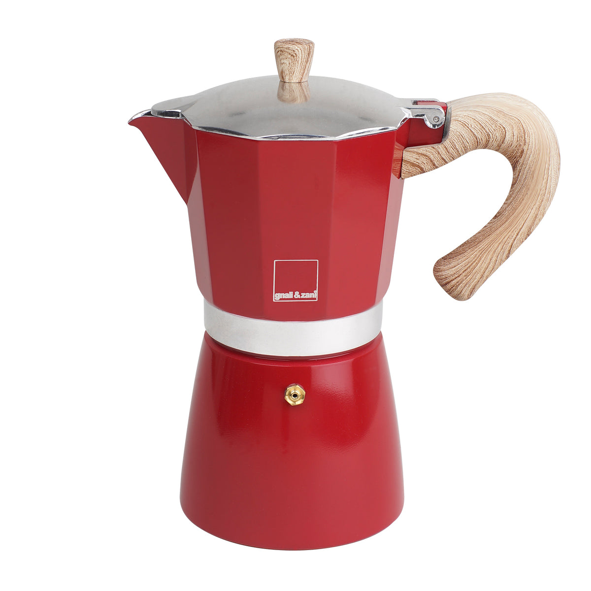 Red GNALI & ZANI Venezia espresso maker, stovetop espresso pot with a classic design, made of durable metal.