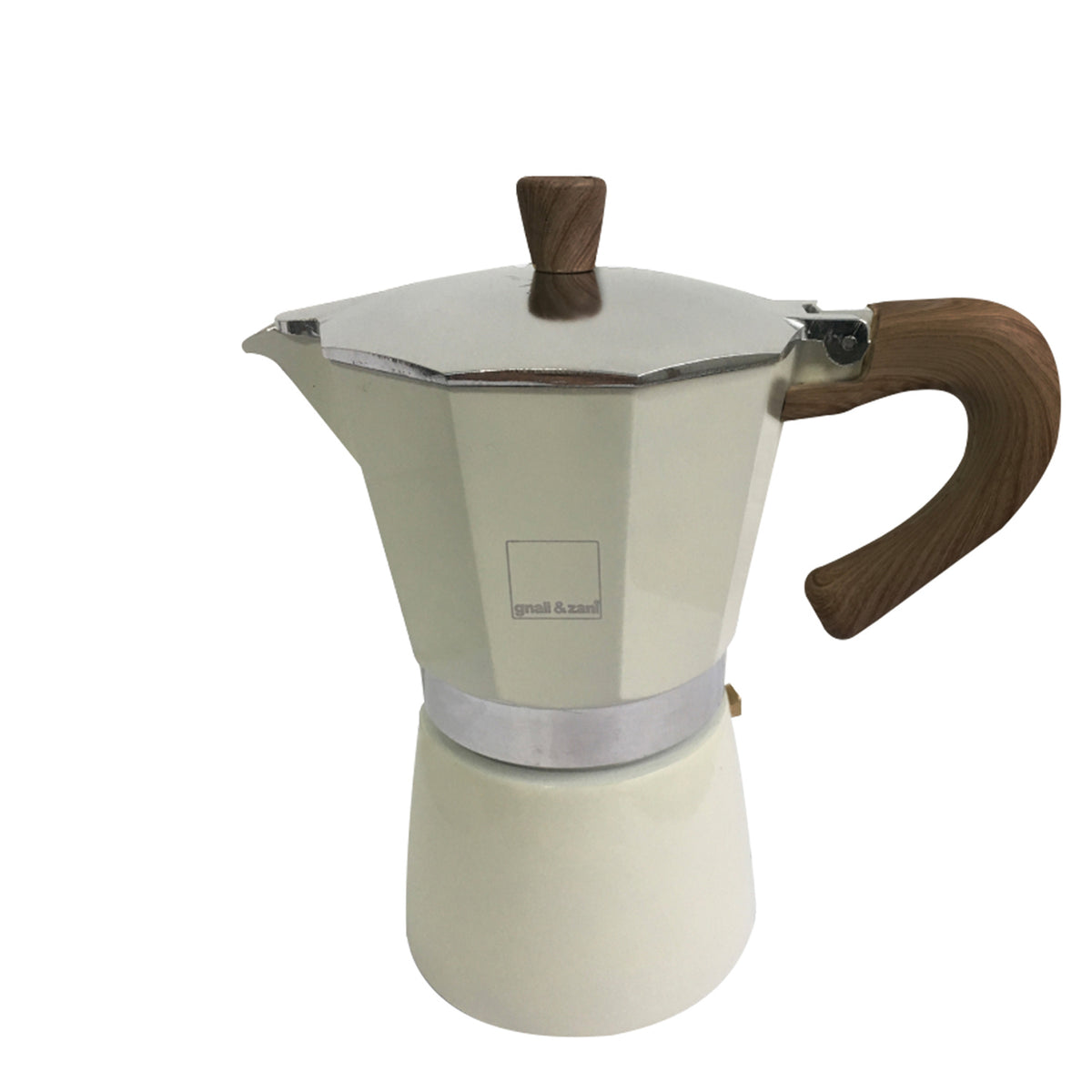 GNALI & ZANI Venezia espresso maker in crème color, stovetop espresso pot with handle and lid for brewing rich coffee.