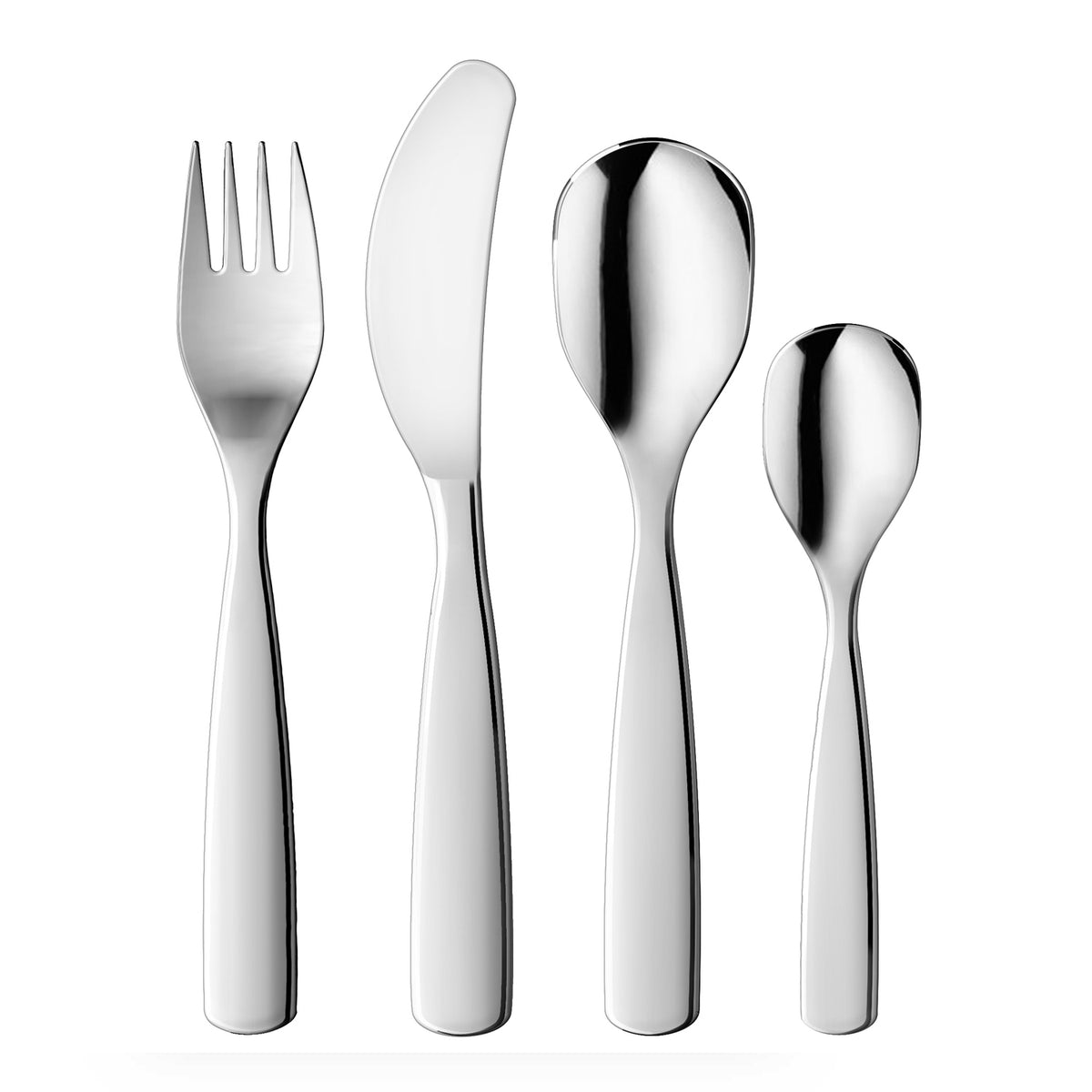 GNALI & ZANI stainless steel kids cutlery set in neutral color, designed for children, with a simple and safe ergonomic design.