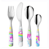 GNALI & ZANI Kinderbesteck Set with small unicorn designs, featuring a fork and spoon for children.