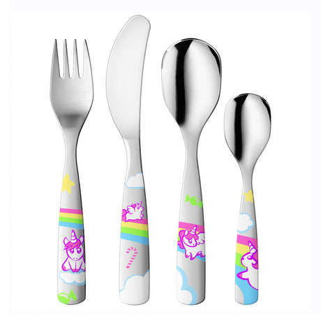 GNALI & ZANI Kinderbesteck Set with small unicorn designs, featuring a fork and spoon for children.