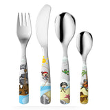 Colorful GNALI & ZANI children's cutlery set with pirate-themed stainless steel utensils for kids' meals.