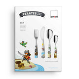 Colorful GNALI & ZANI Kinderbesteck set with pirate design, made of stainless steel for children, vibrant and child-friendly.