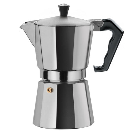GNALI & ZANI Brasil espresso maker, stovetop espresso pot with black handle and metallic finish, suitable for brewing rich coffee.