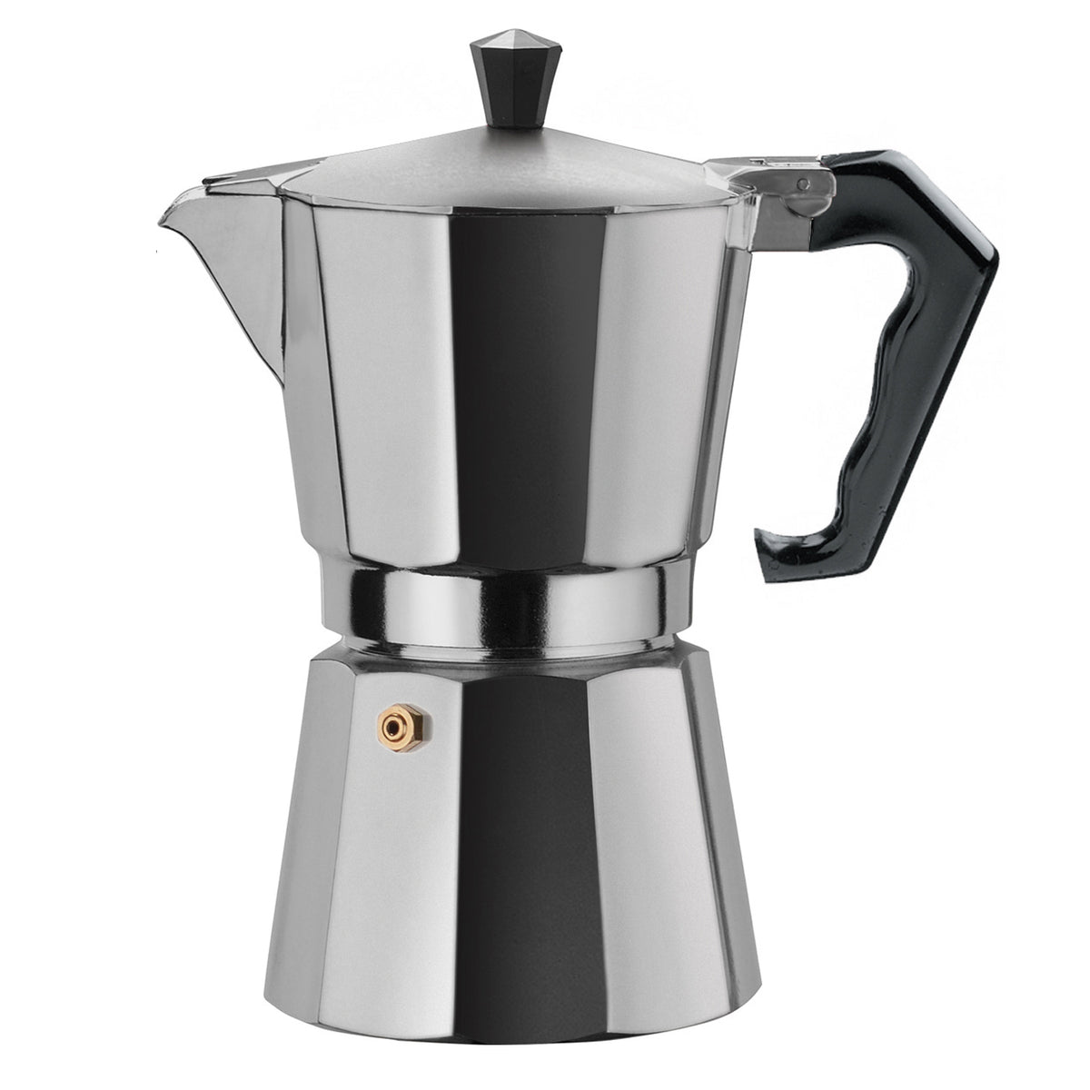 GNALI & ZANI BRASIL espresso stovetop coffee maker, 48 T, stainless steel with black handle, ideal for brewing espresso at home.
