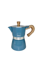 Blue GNALI & ZANI Venezia Espressokocher brewing coffee in a classic stovetop percolator.