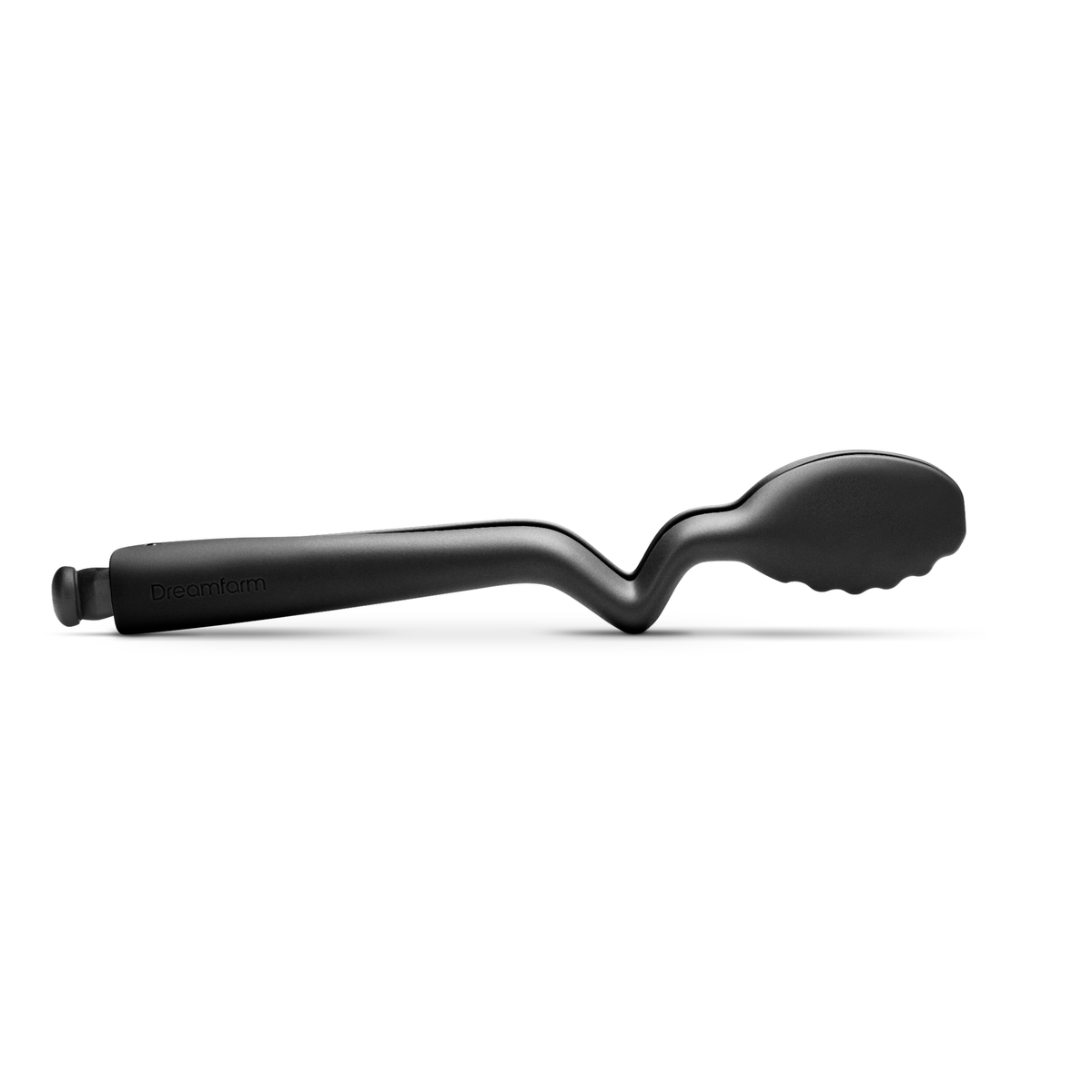 Black DREAMFARM Küchenzange CLONGS with ergonomic handles, ideal for cooking and serving food in the kitchen.