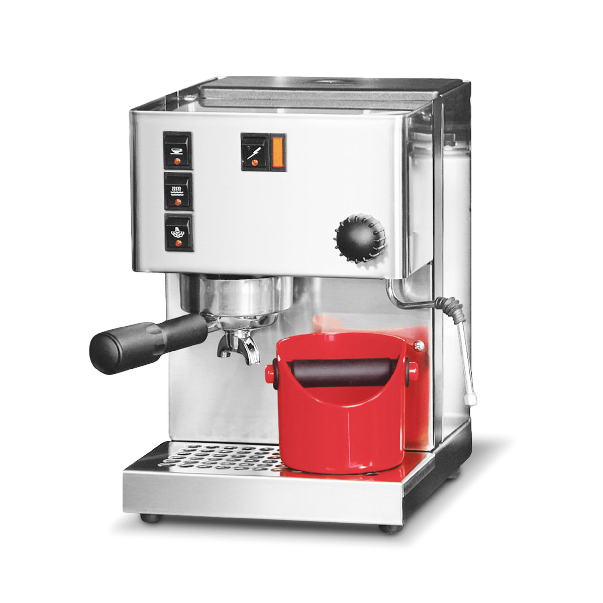 DREAMFARM Kaffeesatz-Behälter for coffee grounds, black plastic container with lid, designed for used coffee grounds disposal.