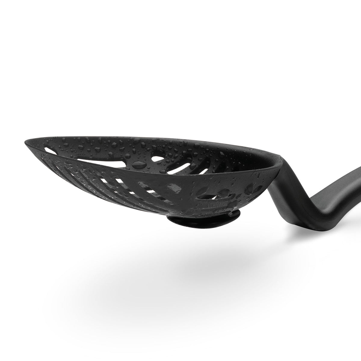 Black kitchen ladle from DREAMFARM Lestrain, a versatile kitchen helper with a sturdy handle for pouring and serving liquids.