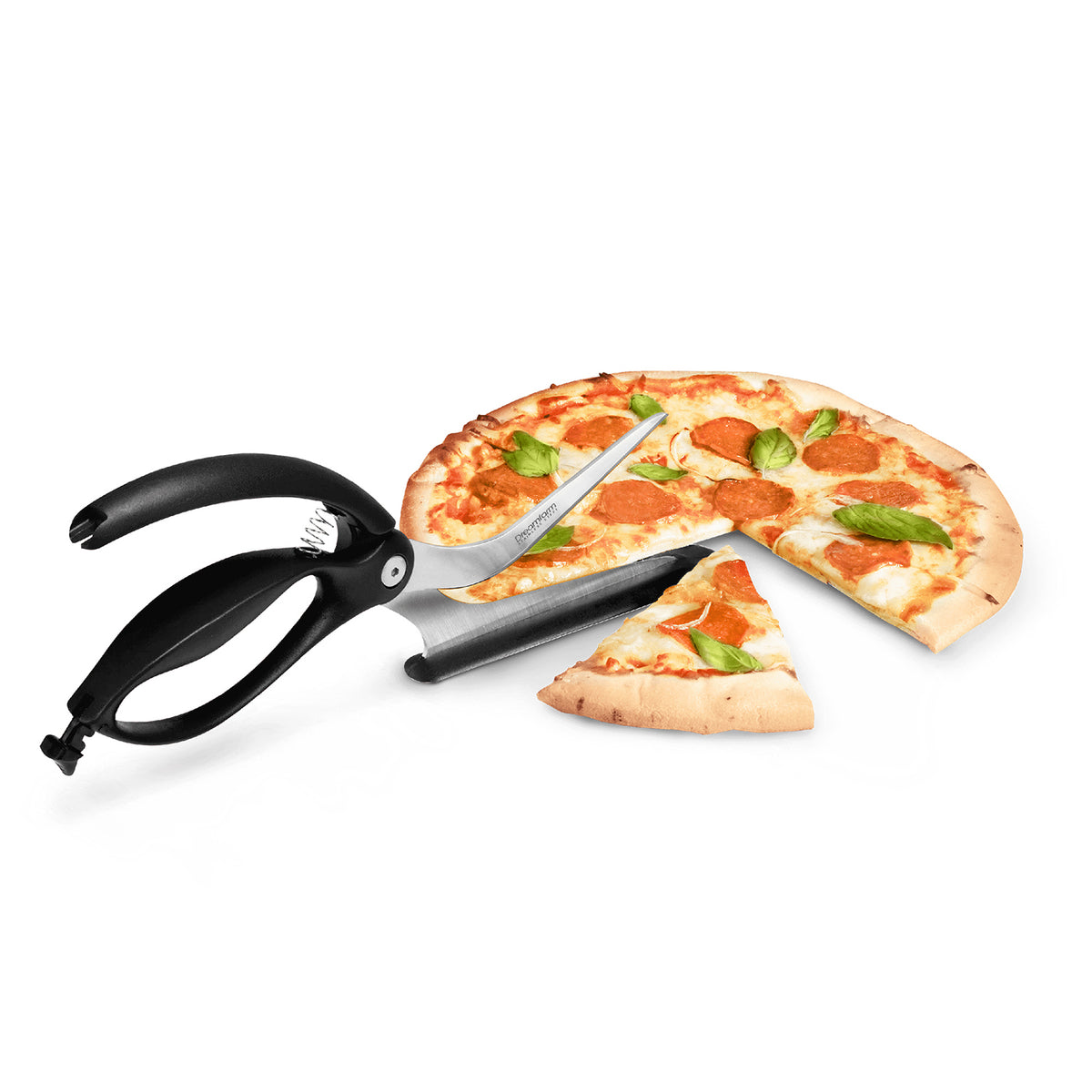 DREAMFARM Pizzaschere SCIZZA with stainless steel blade and ergonomic handle for easy pizza slicing.