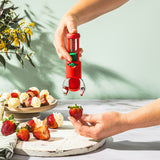 DREAMFARM Obst-Entkerner Hullapit with strawberry stem remover, stainless steel fruit pitter for cherries and plums.