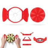 DREAMFARM red apple slicer, FLAPPLE, 12.6 cm, stainless steel apple cutter and corer with ergonomic handle on a white background.