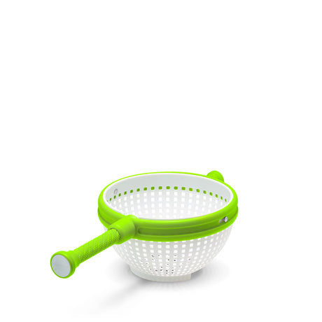 DREAMFARM 2in1 salad spinner in green with 3.4L capacity, featuring a versatile design for washing and drying salads.
