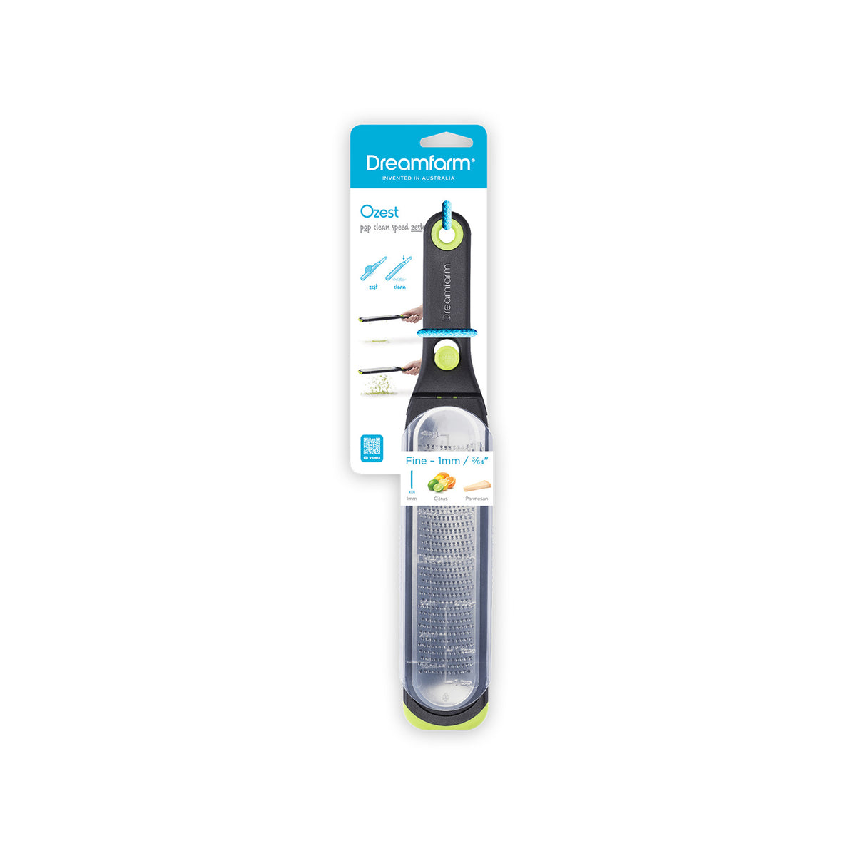 DREAMFARM fein/konkav Küchenreibe in grüner Farbe with ergonomic handle for precise grating and zesting.