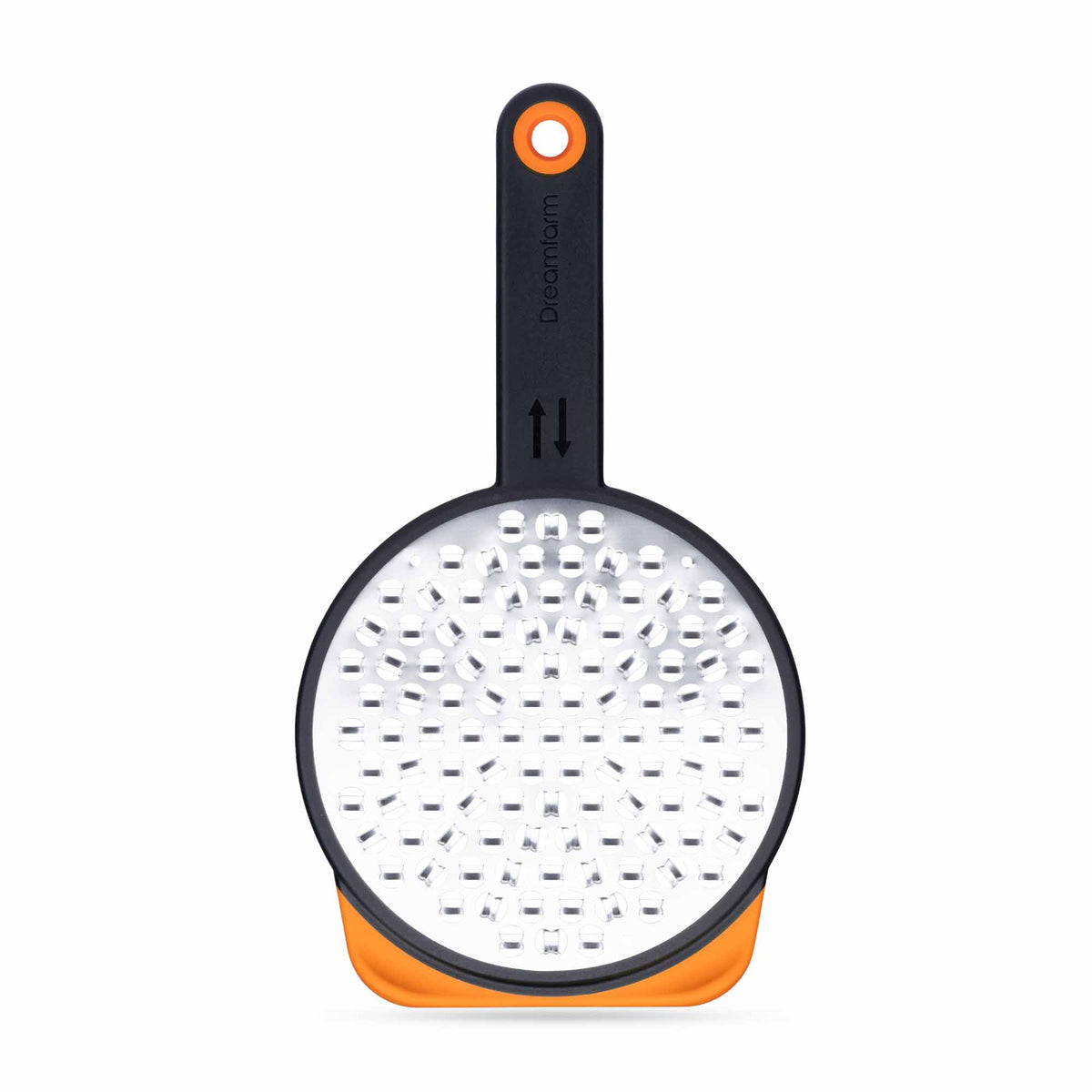 DREAMFARM Küchenreibe in Silber, versatile grater for cheese, vegetables, and zesting, with a sturdy handle and sharp blades.