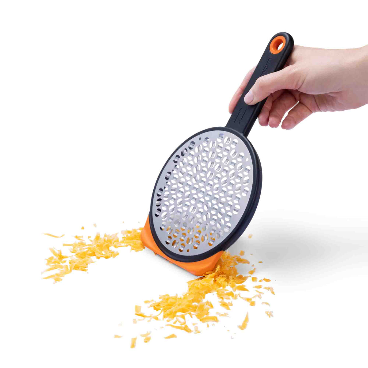DREAMFARM silver Küchenreibe with multiple grating surfaces for efficient food preparation.