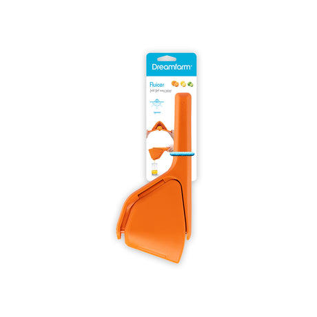 DREAMFARM orange juicer, FLUICER, with ergonomic handle and stainless steel basket for fresh orange juice extraction.