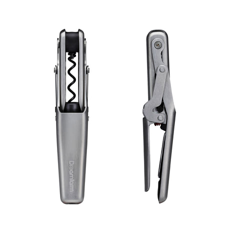 DREAMFARM stainless steel corkscrew with 17.5 cm length, designed for opening wine bottles.
