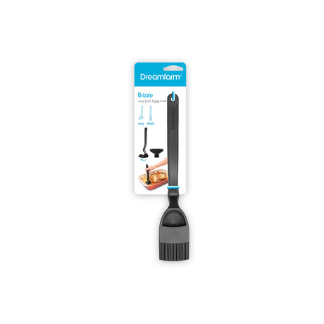 DREAMFARM Kochpinsel Brizzle cooking brush with natural bristles for baking and grilling, shown with wooden handle in close-up image.