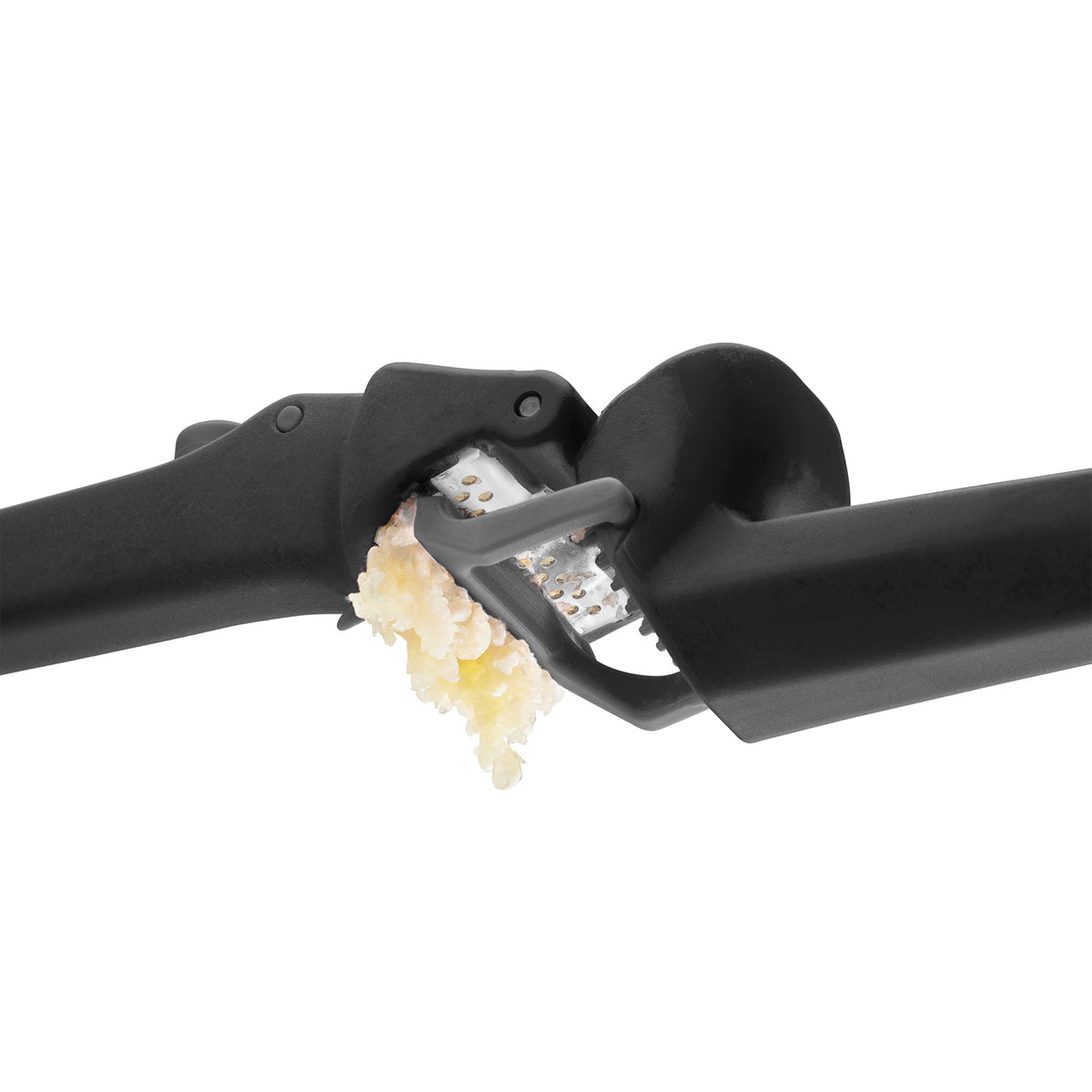 DREAMFARM GARJECT garlic press with stainless steel construction, ergonomic handle, and compact design for easy garlic crushing.
