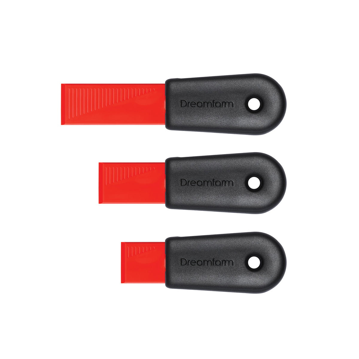 DREAMFARM CLEANA cleaning scraper in blue and red, durable plastic hand tool for removing grime and residue from surfaces.
