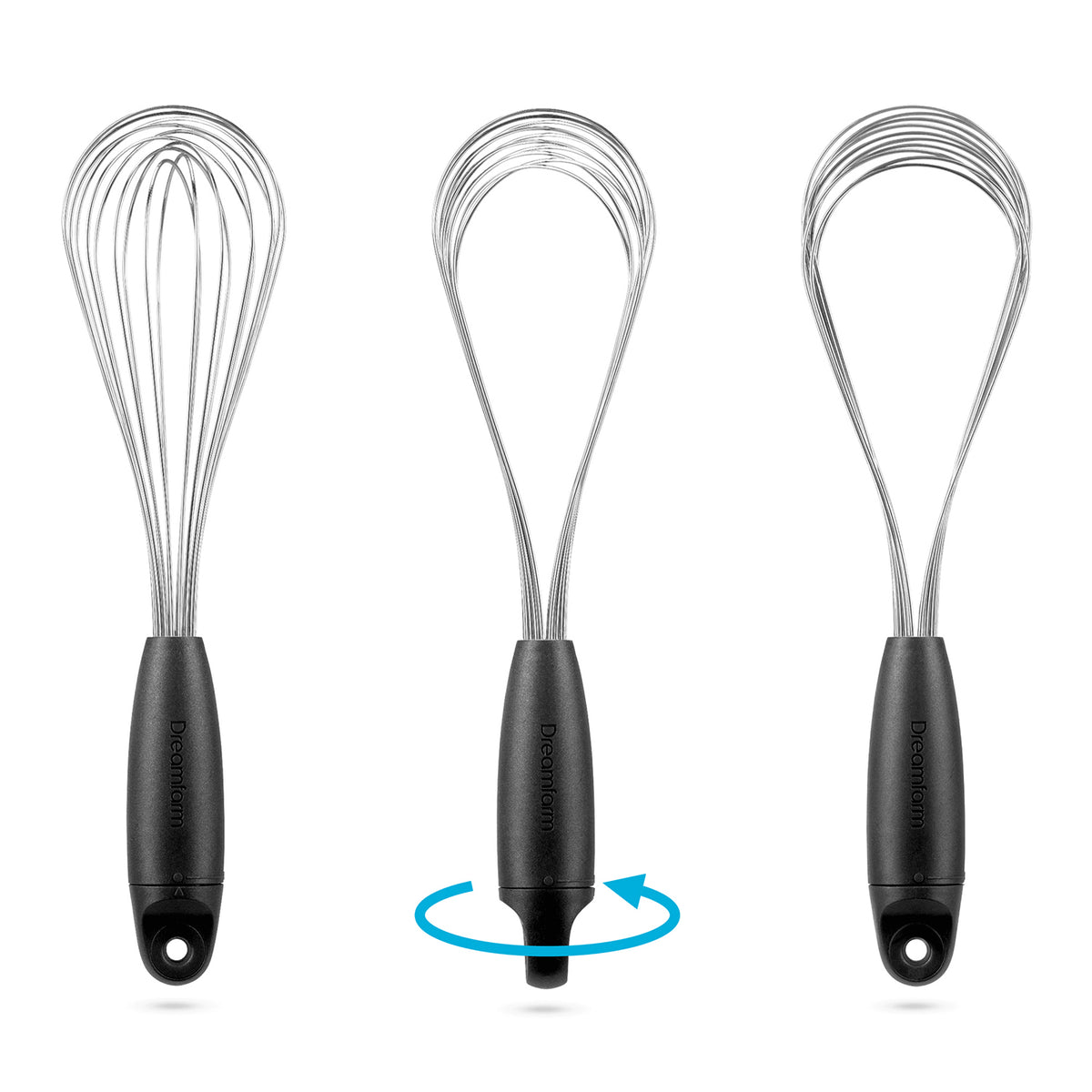 DREAMFARM Schneebesen (whisk) with stainless steel handle and wire loops for mixing and whipping ingredients.