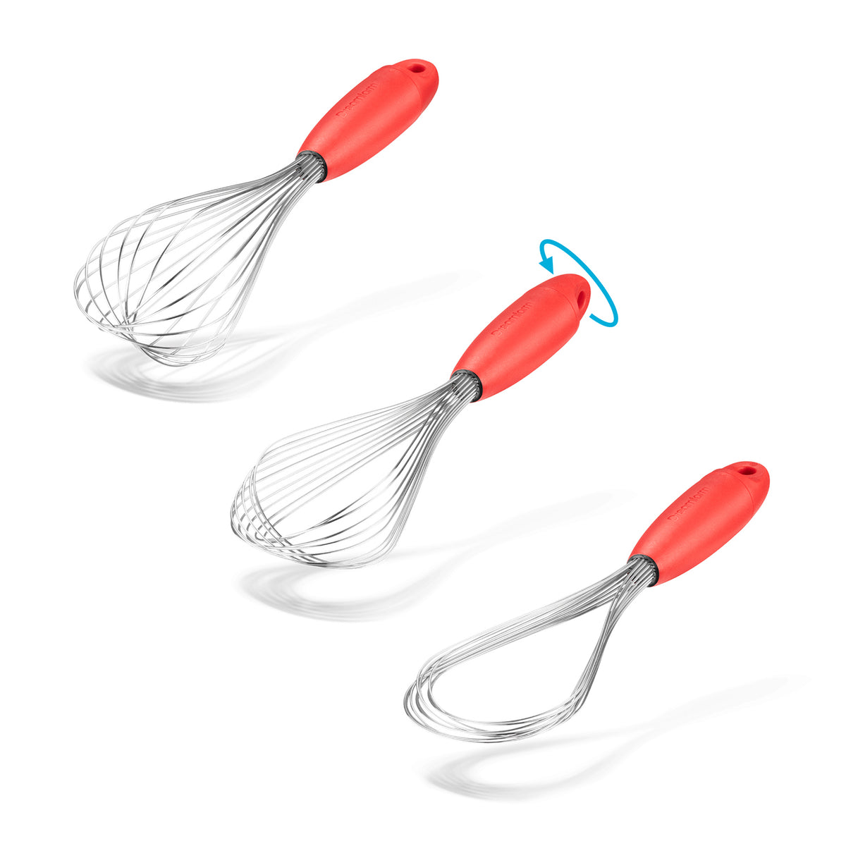 DREAMFARM Schneebesen (whisk) with stainless steel handle and wire loops for whisking eggs and mixing ingredients.