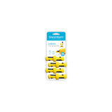 DREAMFARM yellow corn cob holder set with four clips, designed to securely hold corn on the cob for easy eating.