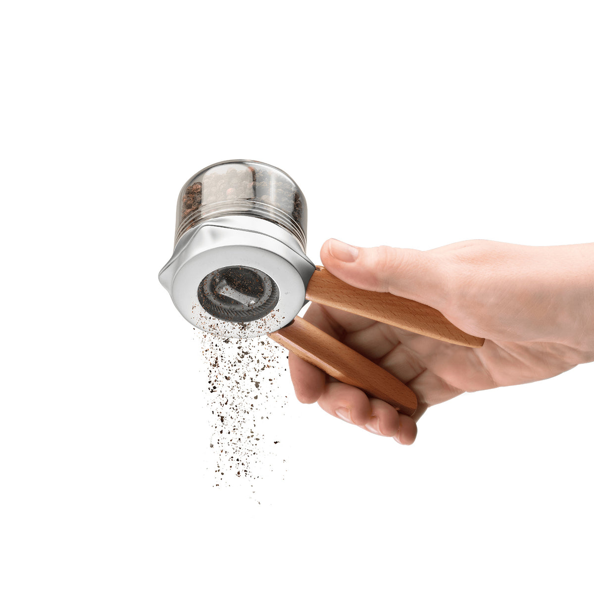 DREAMFARM ORTWO black spice grinder with a sleek design and textured grip for easy seasoning.