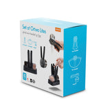 DREAMFARM ORTWO Lite black spice grinder set with two sleek, modern salt and pepper mills on a white background.