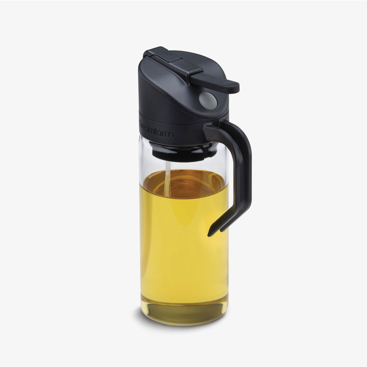 DREAMFARM Oileroo black oil spray bottle, 400ml, with spray nozzle, designed for easy oil application, shown in the image.