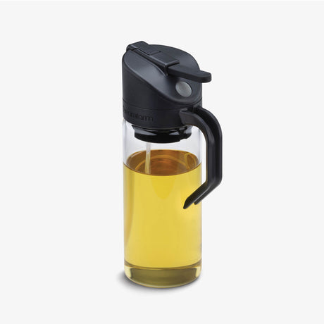 DREAMFARM Oileroo black oil spray bottle, 400ml, with spray nozzle, designed for easy oil application, shown in the image.