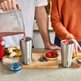 BLACK+BLUM insulated travel tumbler in black, featuring a sleek design and secure lid, ideal for hot or cold beverages on the go.