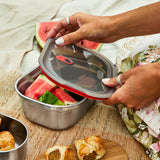 Black+Blum stainless steel multifunction storage box set with watermelon design, featuring three versatile containers.