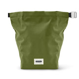 Black+Blum lunchbag, front view with open moss-green interior, 6.7-liter capacity, durable black exterior for lunch transport.