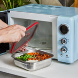 Black+Blum stainless steel multifunctional storage container, microwave-safe, square design for kitchen organization and food storage.