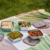 Black+Blum stainless steel multifunction storage box, square shape with lid, ideal for kitchen or picnic use.