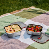 Black+Blum stainless steel multifunctional storage box with two square sizes, ideal for snacks, picnic, or organization.