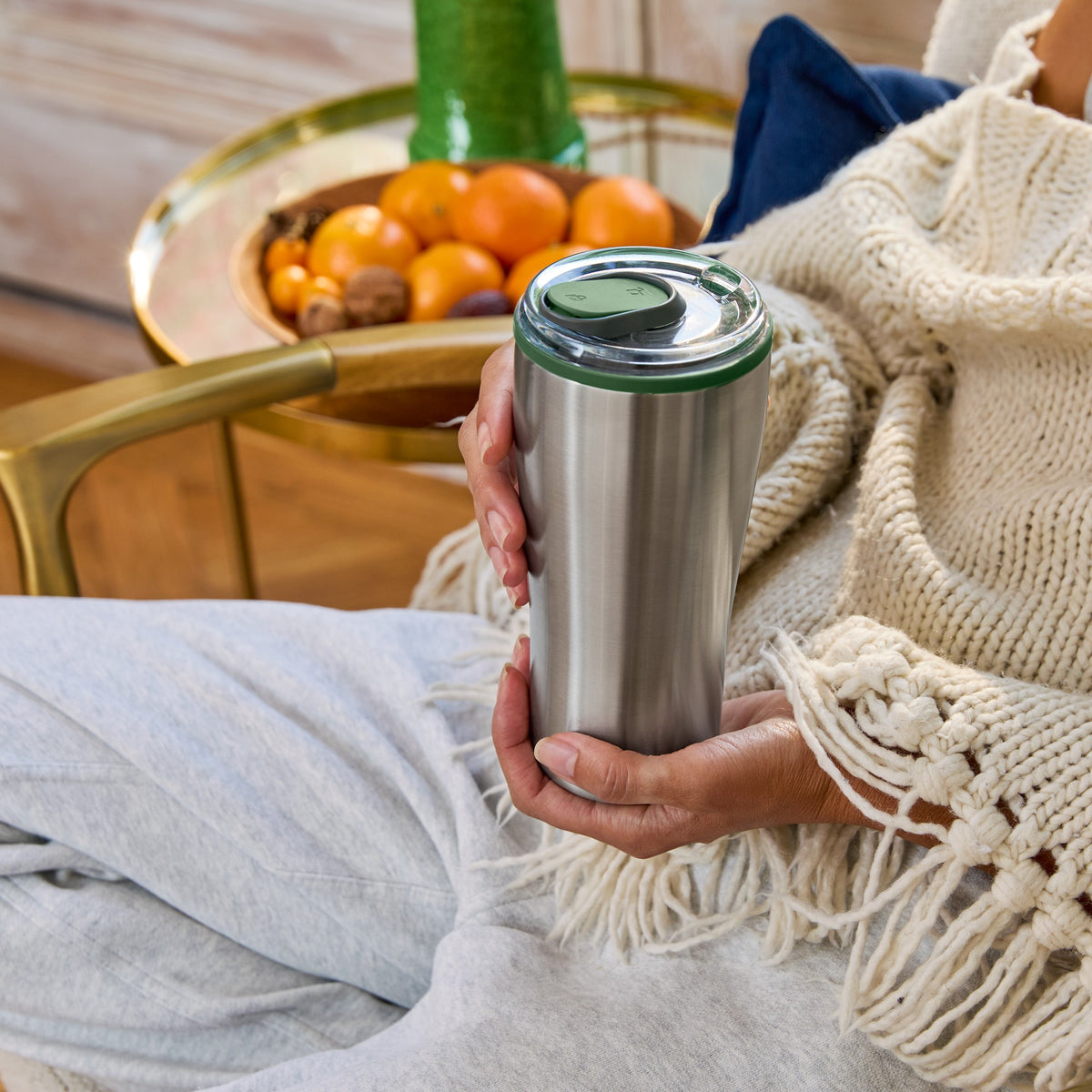 Black+Blum travel tumbler, insulated coffee cup in black with a sleek design, suitable for hot or cold beverages on the go.