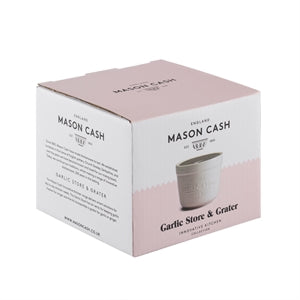 Mason Cash 2-in-1 garlic container made of stoneware, featuring a sleek design with compartments for garlic storage.