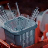 Set of four glass drinking straws in different sizes from Profino Select, clear and reusable for beverages.