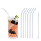 Set of four glass straws in different sizes from Profino Select, showcasing clear, reusable drinking straws on a white background.