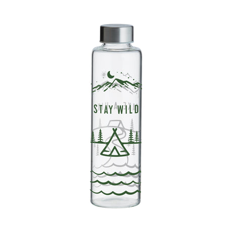 Glass water bottle from Typhoon's PURE Stay Wild collection, 600 ml capacity with a clear design and secure lid.