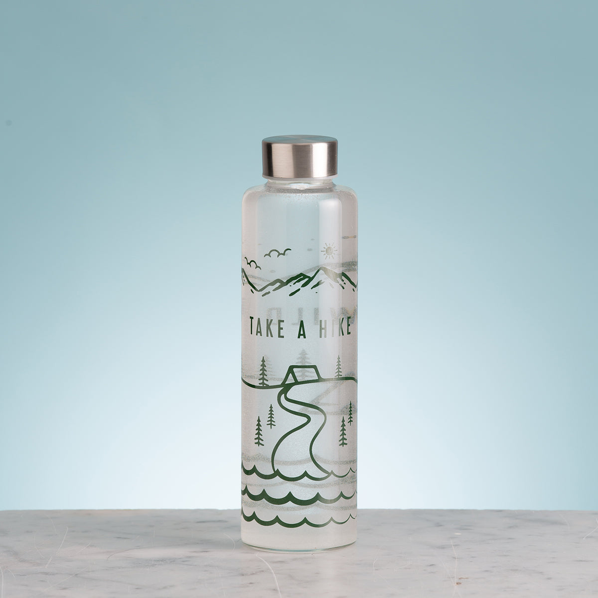 Glass water bottle from Typhoon's PURE Stay Wild collection, 600 ml capacity with a sleek design and secure lid.