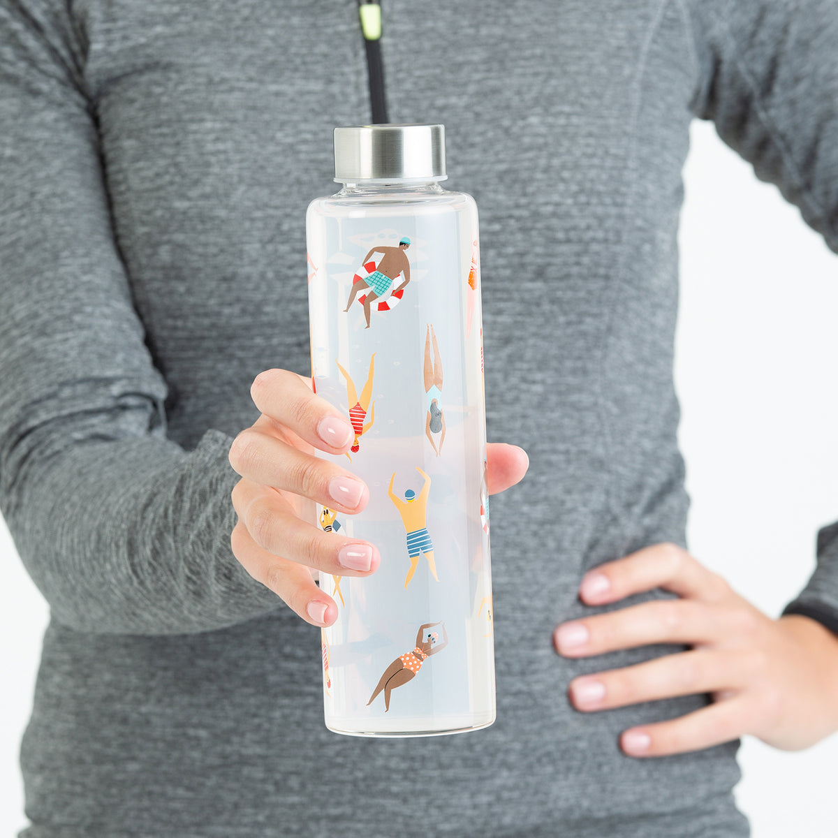 Glass water bottle from Typhoon PURE ACTIVE, 600 ml, with a sleek design and secure lid, suitable for daily hydration.