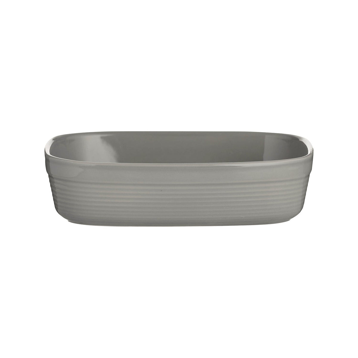 William Mason Mason Cash small rectangular gray baking dish, 1.4L with slight glaze imperfections, ceramic cookware for baking.