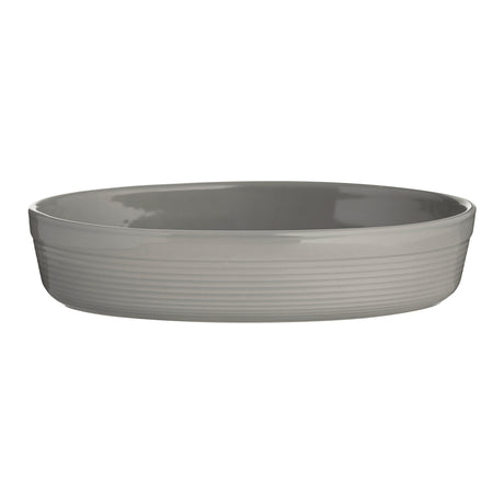 Gray William Mason Cash oval baking dish with 1.4-liter capacity, large ceramic casserole dish for oven use.