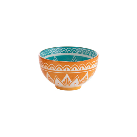 Typhoon Worlds Foods India Schale in three sizes, ceramic bowls with colorful traditional Indian designs, featured in the image.