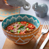 Typhoon Worlds Foods India Schale in three sizes, ceramic bowls with colorful patterns, perfect for serving or display.