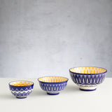 Typhoon Worlds Foods Tunis Schale in three sizes, ceramic bowls with colorful, traditional Tunisian design and intricate patterns.